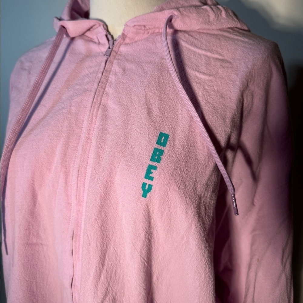 OBEY Pink Lightweight Hooded Zip Up Jacket - Picture 2 of 9